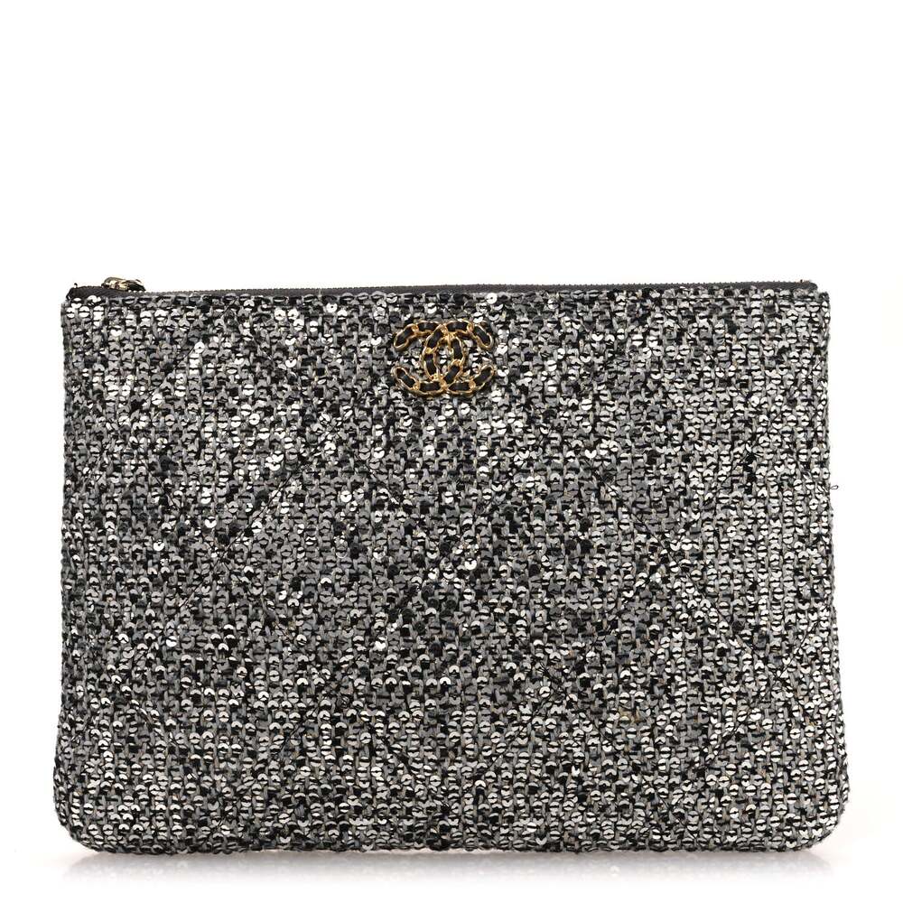 Chanel Sequins Medium 19 Pouch Silver #271036C17B